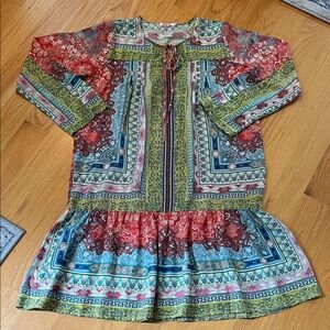 Johnny was 100% silk size XS Paisley floral pin tuck Boho long sleeve dress